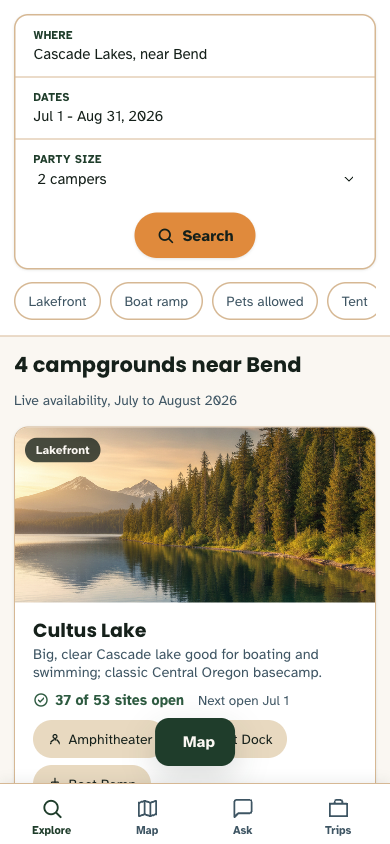 The Wanderoak app on a phone